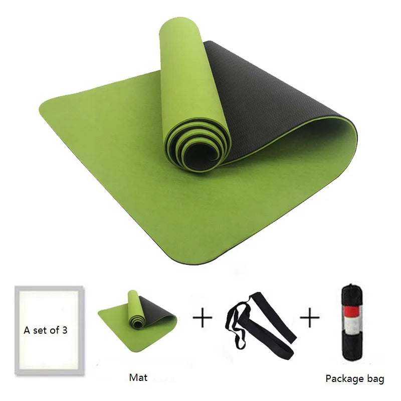 Washable Double-Sided Non Slip Non-toxic Extra Thick Tasteless Double Color TPE Yoga Mat with Position Line and Strap
