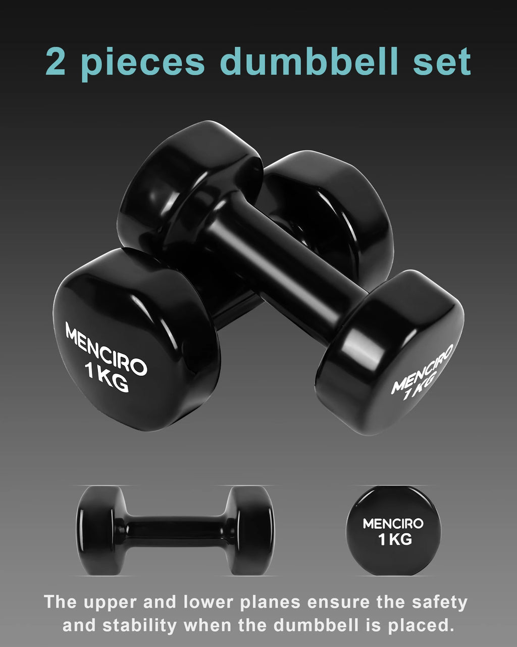 High Quality Indoor Dip-Coated Free Weight Dumbbells with Neoprene/PVC Coating 1kg for Home Gym Fitness Training
