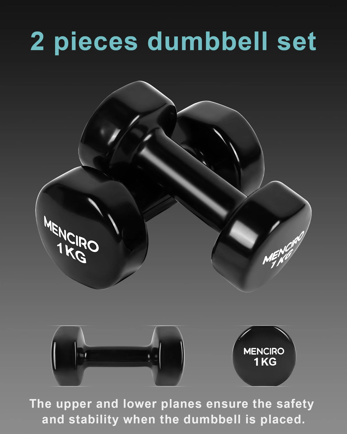 High Quality Indoor Dip-Coated Free Weight Dumbbells with Neoprene/PVC Coating 1kg for Home Gym Fitness Training