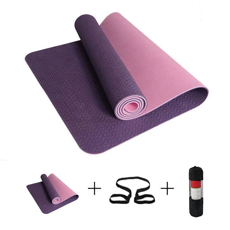 Washable Double-Sided Non Slip Non-toxic Extra Thick Tasteless Double Color TPE Yoga Mat with Position Line and Strap