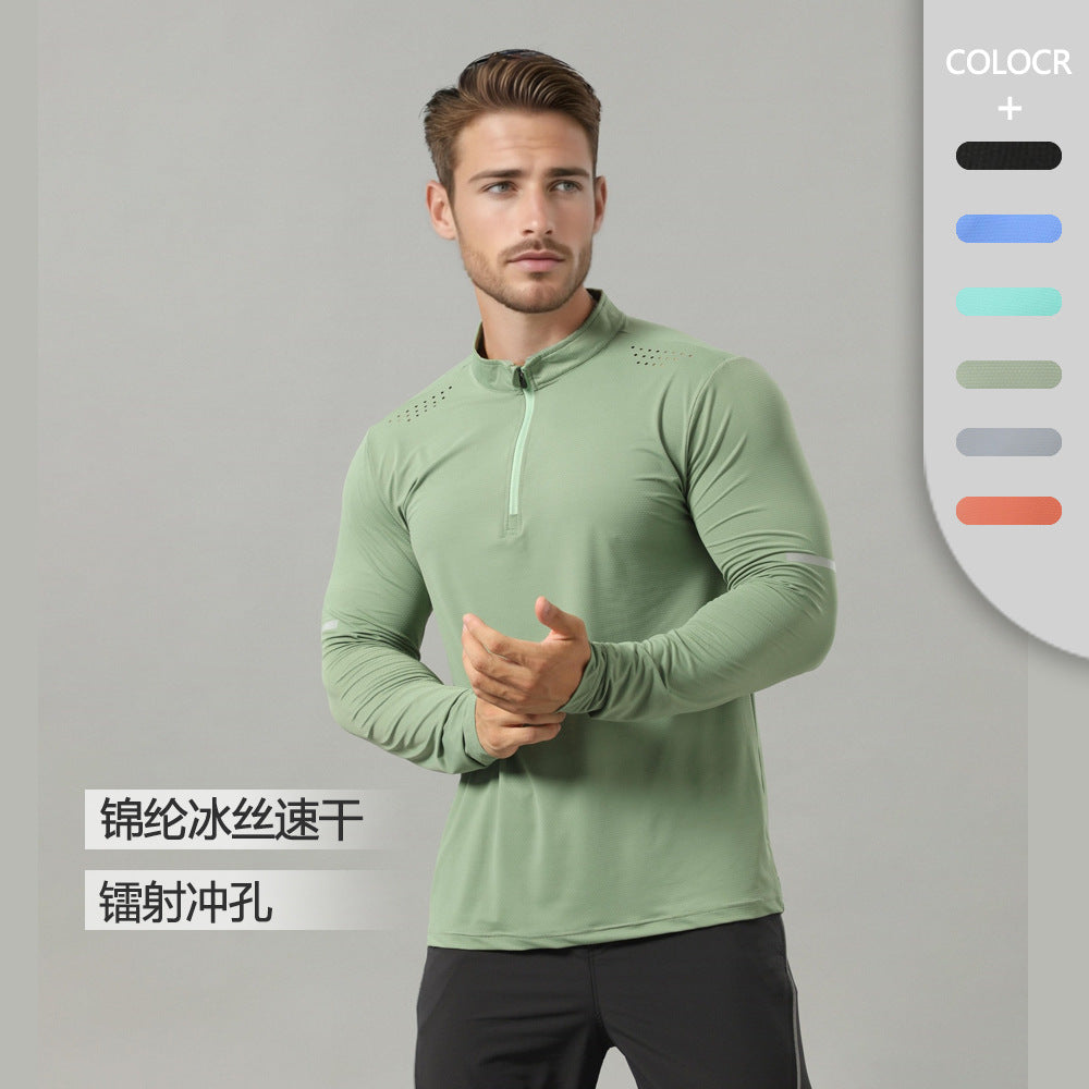 Autumn New Half-Zip Breathable Outdoor Leisure Sports Fitness Long-Sleeved Sports Quick-Drying Clothing Men's Long-Sleeved Tops
