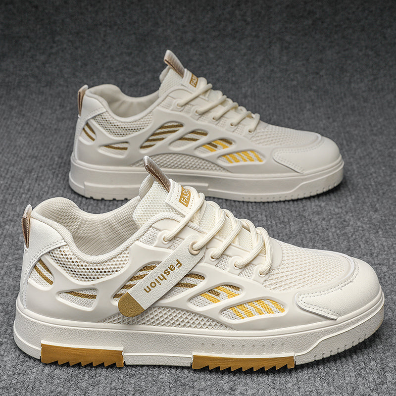 Men's Summer Mesh Breathable Versatile Casual Niche Canvas Sneakers Student Sports Height-Increasing White Trendy Shoes