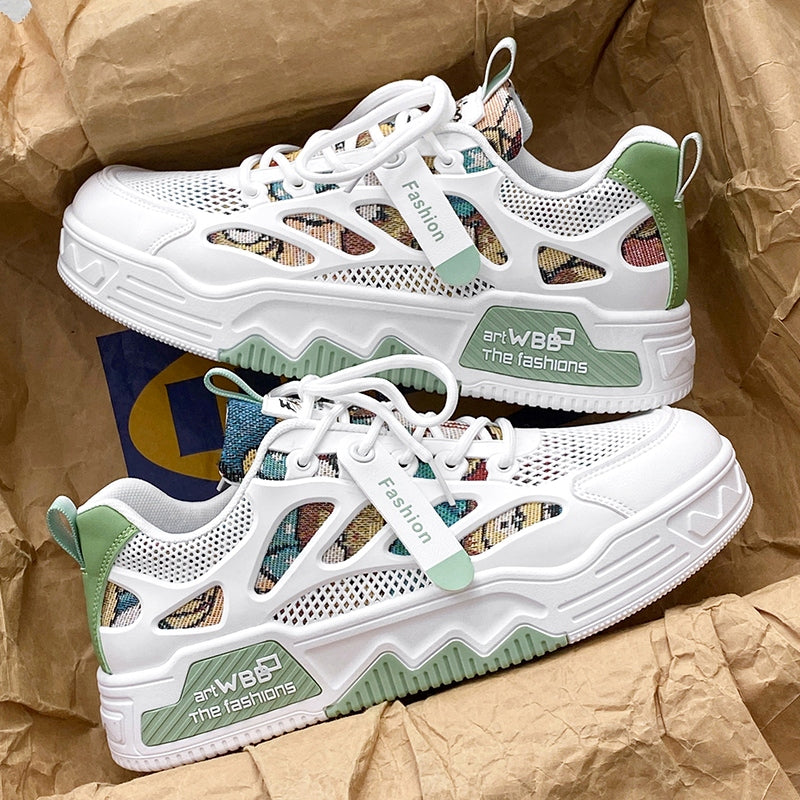 Men's Summer Mesh Breathable Versatile Casual Niche Canvas Sneakers Student Sports Height-Increasing White Trendy Shoes