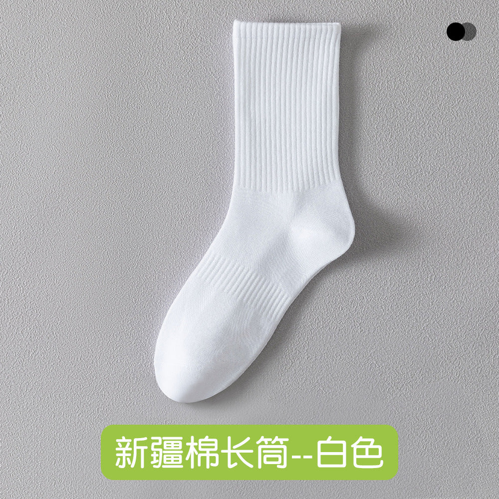 Men's Summer Pure Cotton Socks Towel Bottom Men's Sports Summer Non-Slip White Socks Men's Basketball Socks Thin Short Socks Mid-Tube