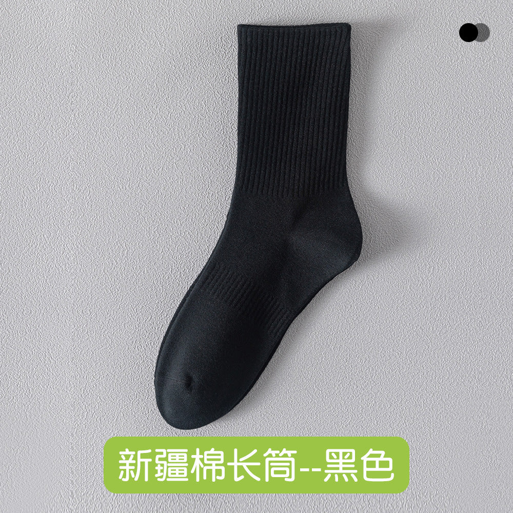 Men's Summer Pure Cotton Socks Towel Bottom Men's Sports Summer Non-Slip White Socks Men's Basketball Socks Thin Short Socks Mid-Tube