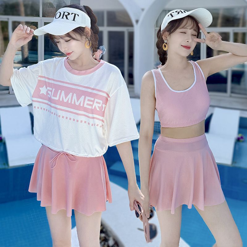 Swimsuit Women's Split Conservative Sports Three-piece Set Slimming Belly Covering Fashionable High-end 2025 New Hot Spring Swimsuit