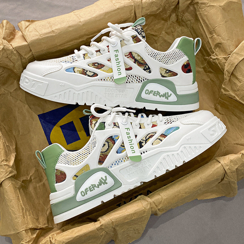 Men's Summer Mesh Breathable Versatile Casual Niche Canvas Sneakers Student Sports Height-Increasing White Trendy Shoes