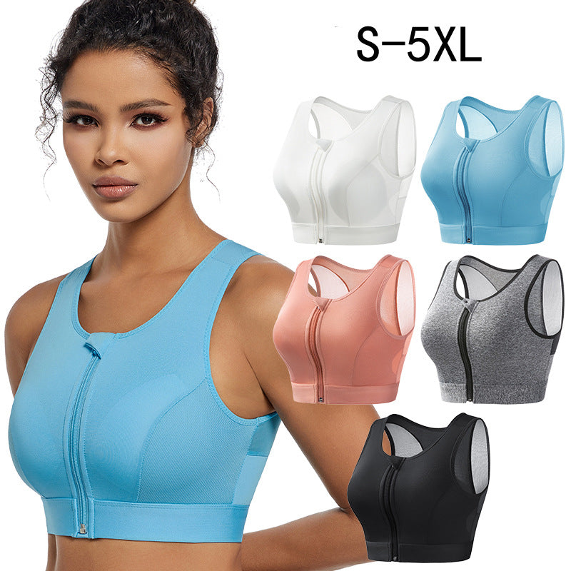 Sports bra women's high-strength shockproof push-up running zipper sports underwear with pad wireless yoga beauty vest