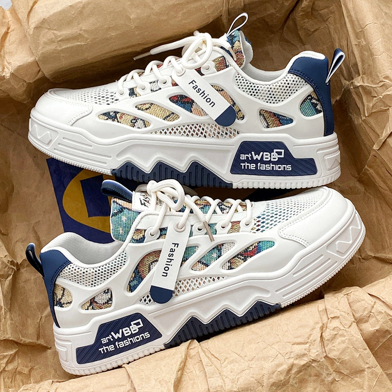 Men's Summer Mesh Breathable Versatile Casual Niche Canvas Sneakers Student Sports Height-Increasing White Trendy Shoes