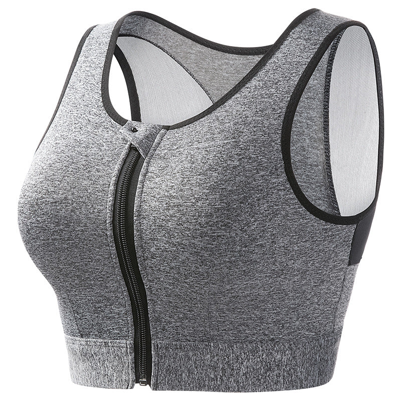 Sports bra women's high-strength shockproof push-up running zipper sports underwear with pad wireless yoga beauty vest