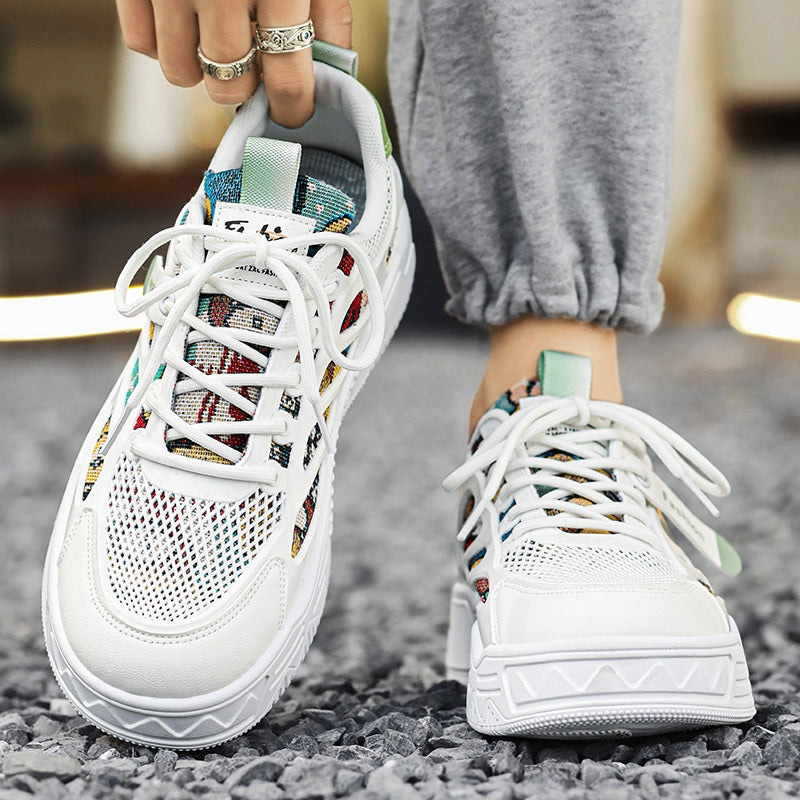 Men's Summer Mesh Breathable Versatile Casual Niche Canvas Sneakers Student Sports Height-Increasing White Trendy Shoes