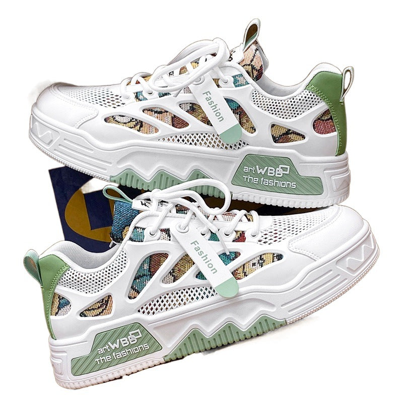 Men's Summer Mesh Breathable Versatile Casual Niche Canvas Sneakers Student Sports Height-Increasing White Trendy Shoes