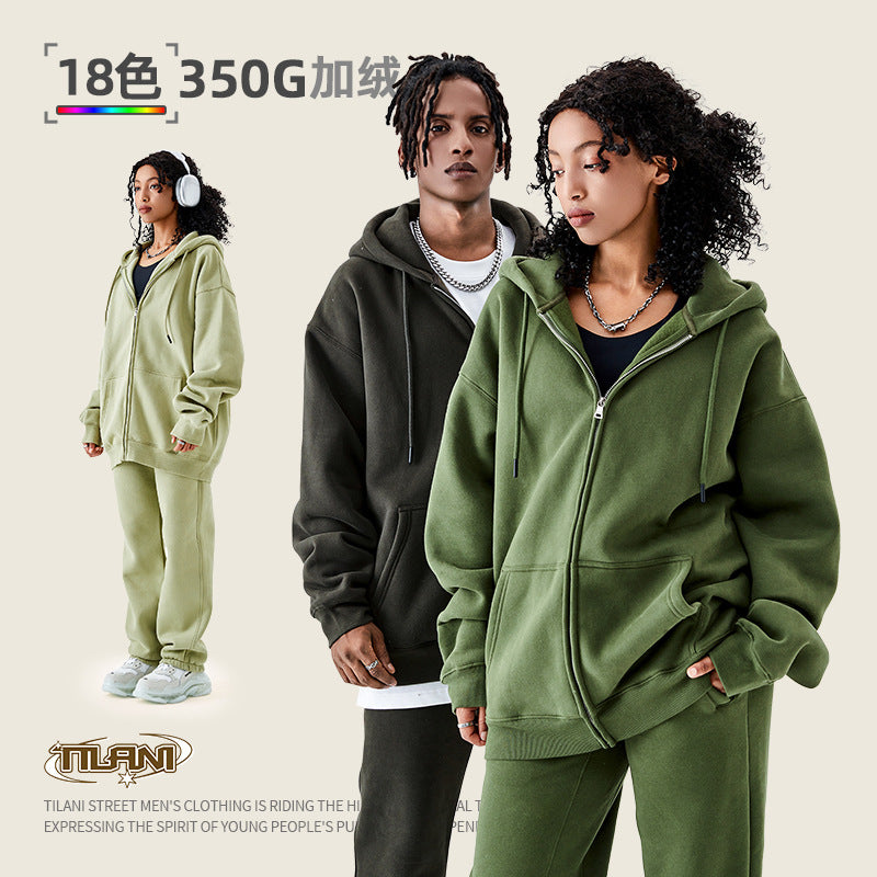 Tilani Men's Sweatshirt Cross-Border Casual Sports Suit Fashionable Pure Color Sweatshirt for Men and Women Simple Zipper Hoodie