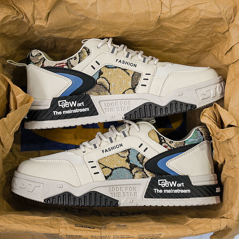 Men's Summer Mesh Breathable Versatile Casual Niche Canvas Sneakers Student Sports Height-Increasing White Trendy Shoes