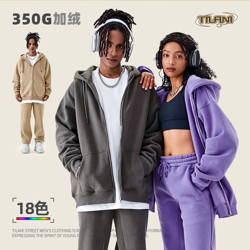 Tilani Men's Sweatshirt Cross-Border Casual Sports Suit Fashionable Pure Color Sweatshirt for Men and Women Simple Zipper Hoodie