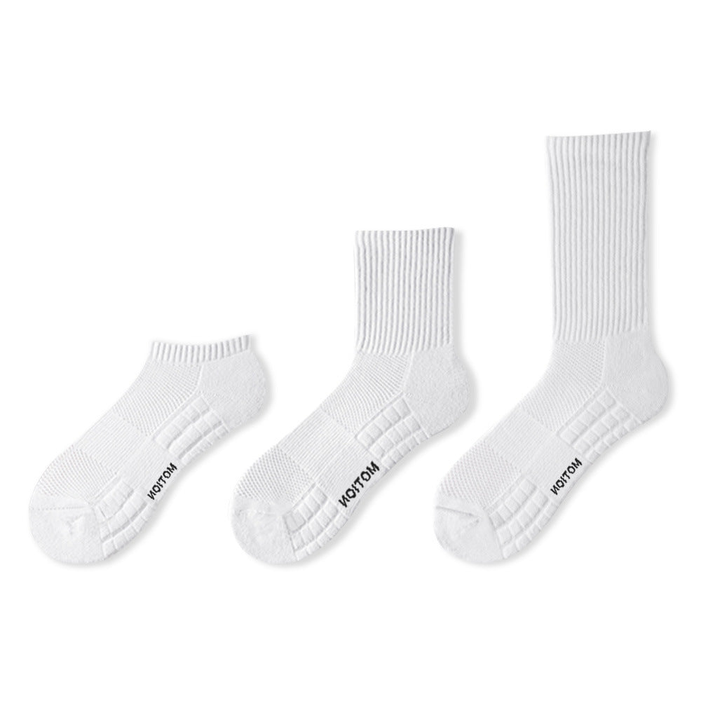 Men's Summer Pure Cotton Socks Towel Bottom Men's Sports Summer Non-Slip White Socks Men's Basketball Socks Thin Short Socks Mid-Tube
