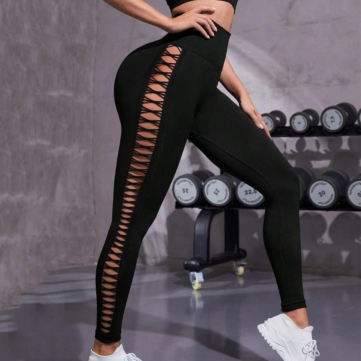 New Sports Tie-Dye Side Hollow Yoga Trousers Fashion High Waist Hip-lifting Sports Pants Seamless Stretch Leggings