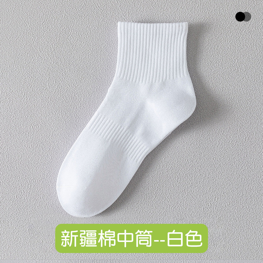 Men's Summer Pure Cotton Socks Towel Bottom Men's Sports Summer Non-Slip White Socks Men's Basketball Socks Thin Short Socks Mid-Tube