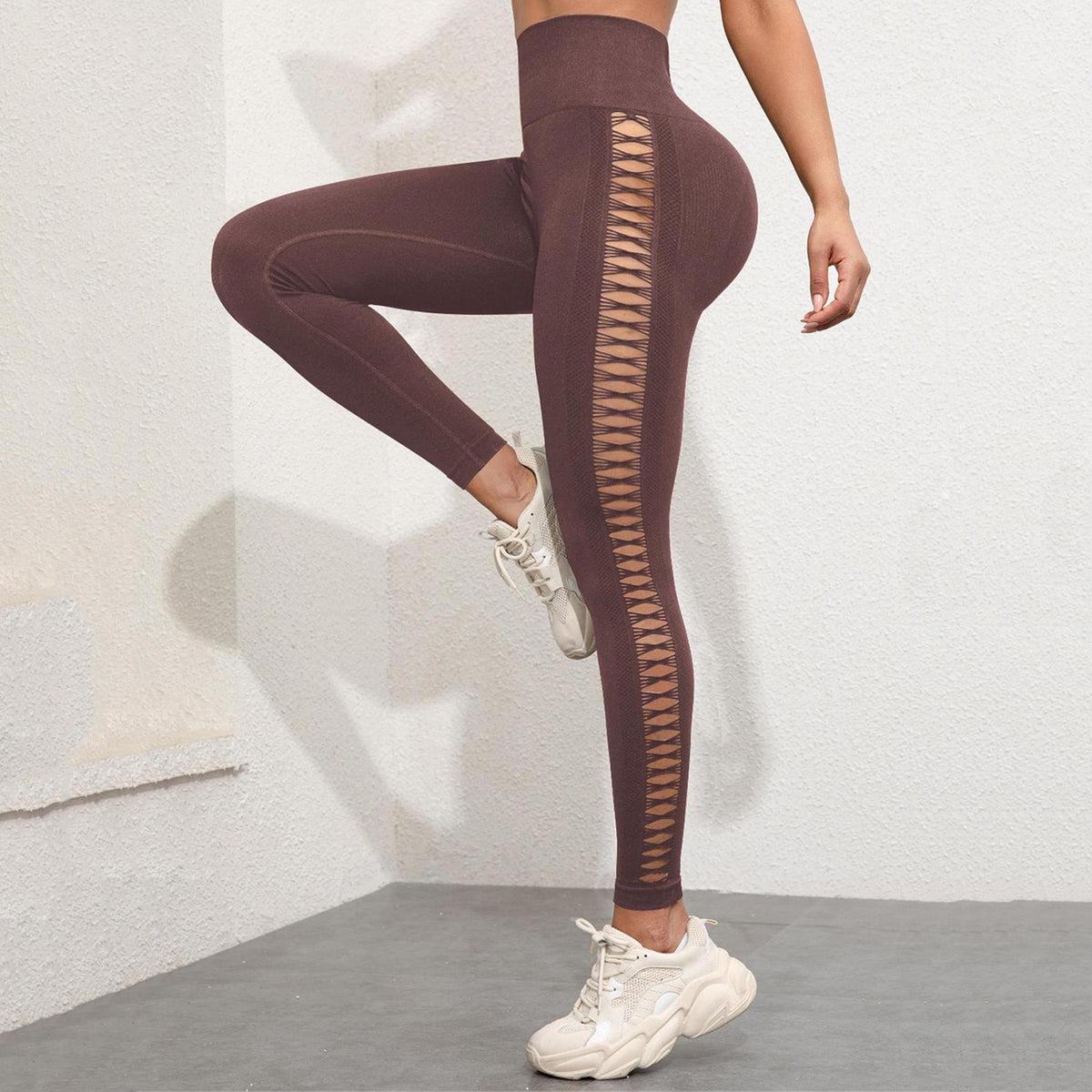 New Sports Tie-Dye Side Hollow Yoga Trousers Fashion High Waist Hip-lifting Sports Pants Seamless Stretch Leggings