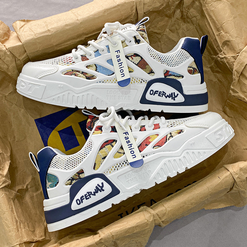 Men's Summer Mesh Breathable Versatile Casual Niche Canvas Sneakers Student Sports Height-Increasing White Trendy Shoes