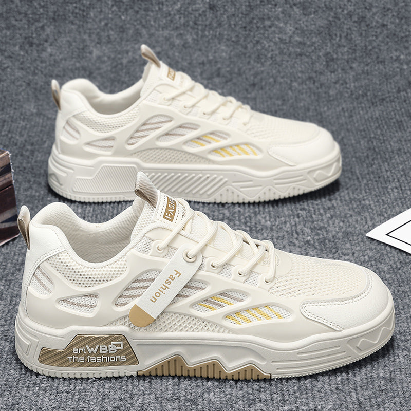 Men's Summer Mesh Breathable Versatile Casual Niche Canvas Sneakers Student Sports Height-Increasing White Trendy Shoes