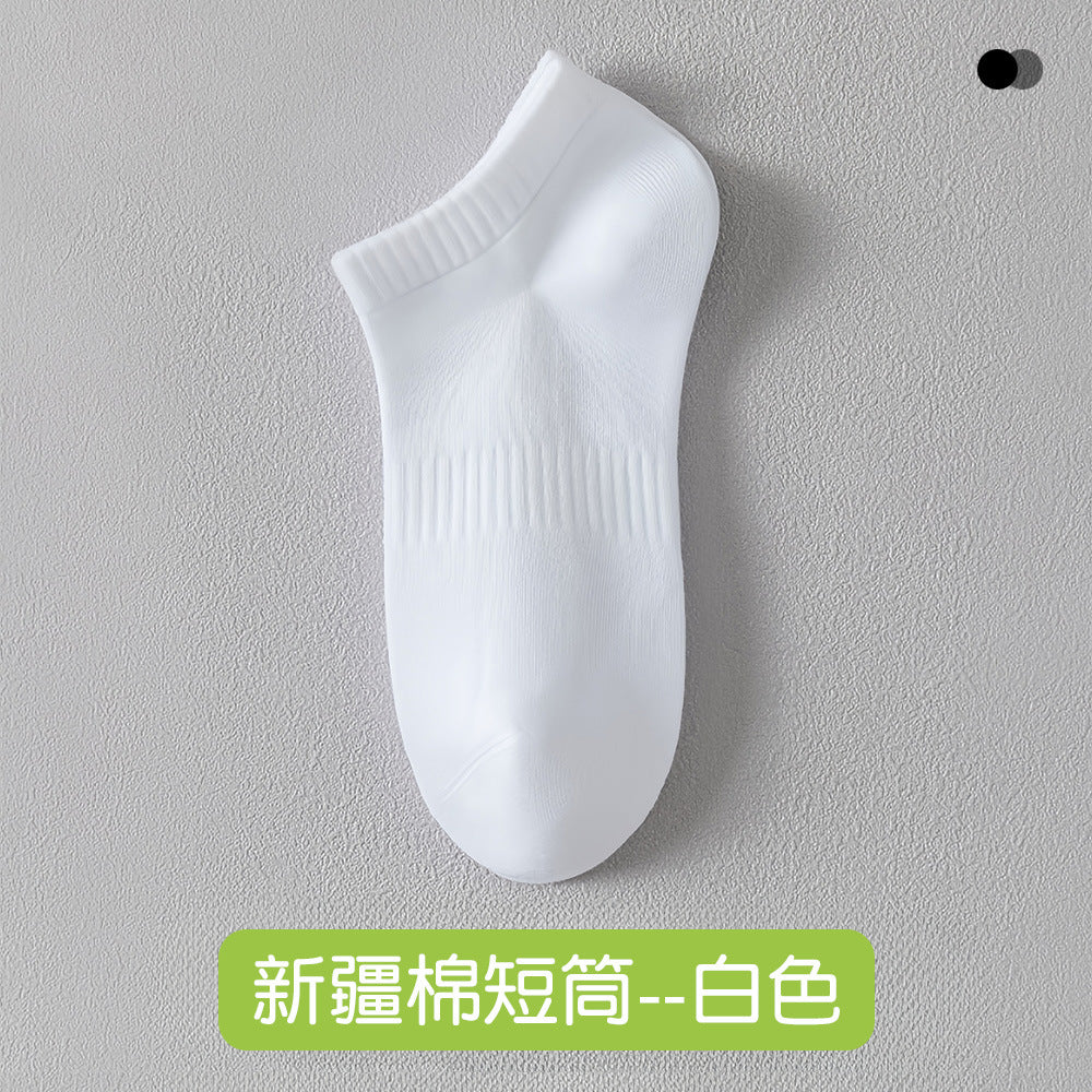 Men's Summer Pure Cotton Socks Towel Bottom Men's Sports Summer Non-Slip White Socks Men's Basketball Socks Thin Short Socks Mid-Tube