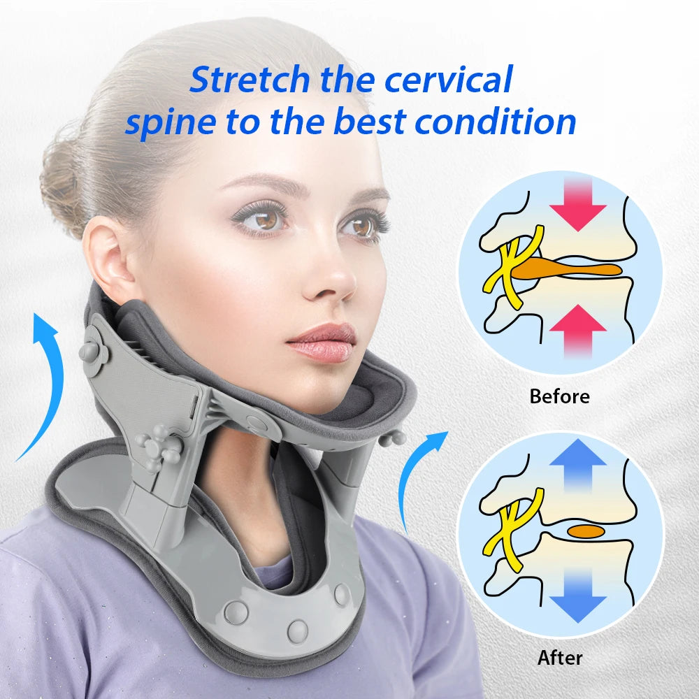 Adjustable Neck Traction Device Heating Neck Stretcher Cervical Traction Spine Collar Support  for Muscle Relaxation Home Office