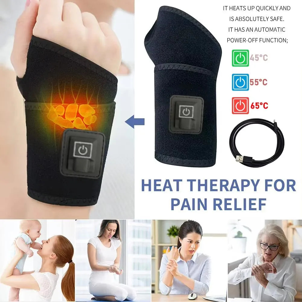 Electrically Heated Wrist Brace with Adjustable and Breathable Black Strap for Sports and Hand Joint Protection Tools