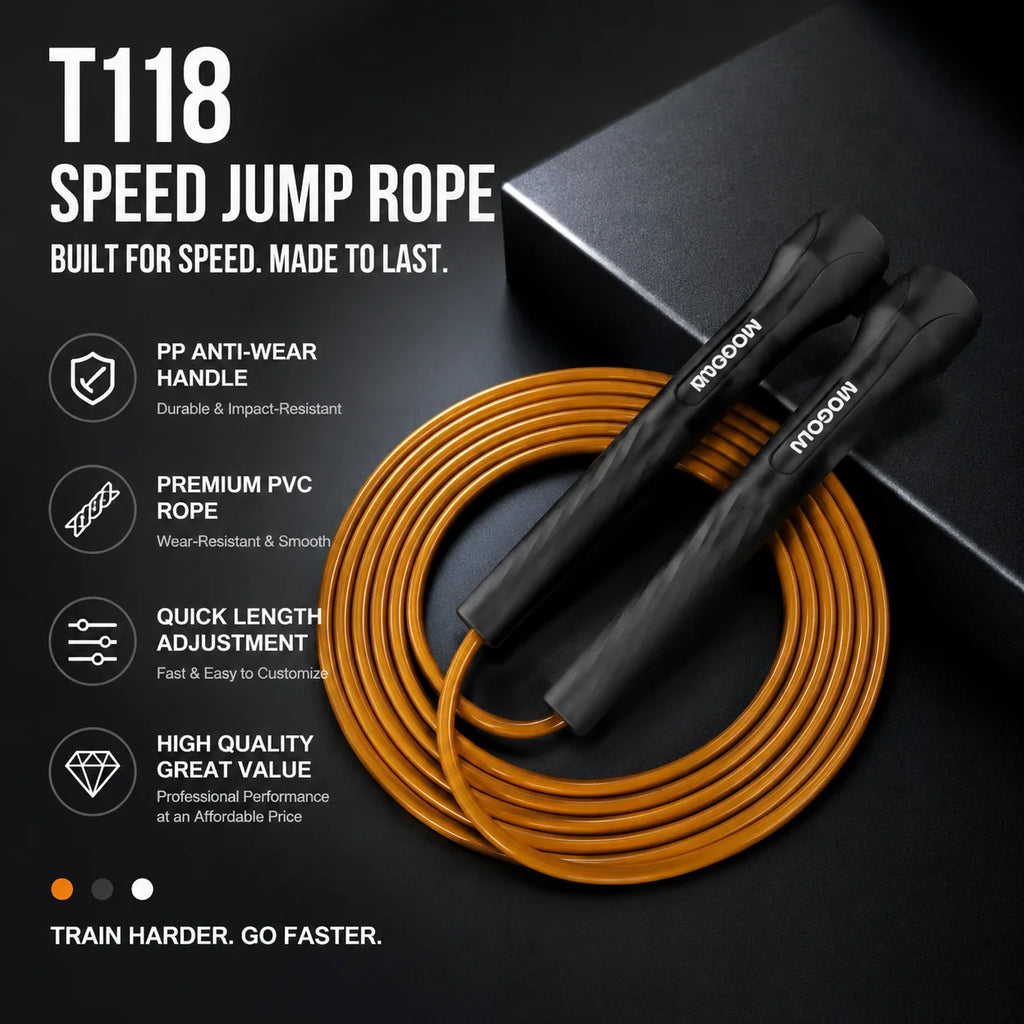 MOGOLD Speed Jump Rope – Lightweight Anti-Slip PVC Rope + Impact-Resistant PP Handles, Quick Length Adjustment for Boxing, HIIT