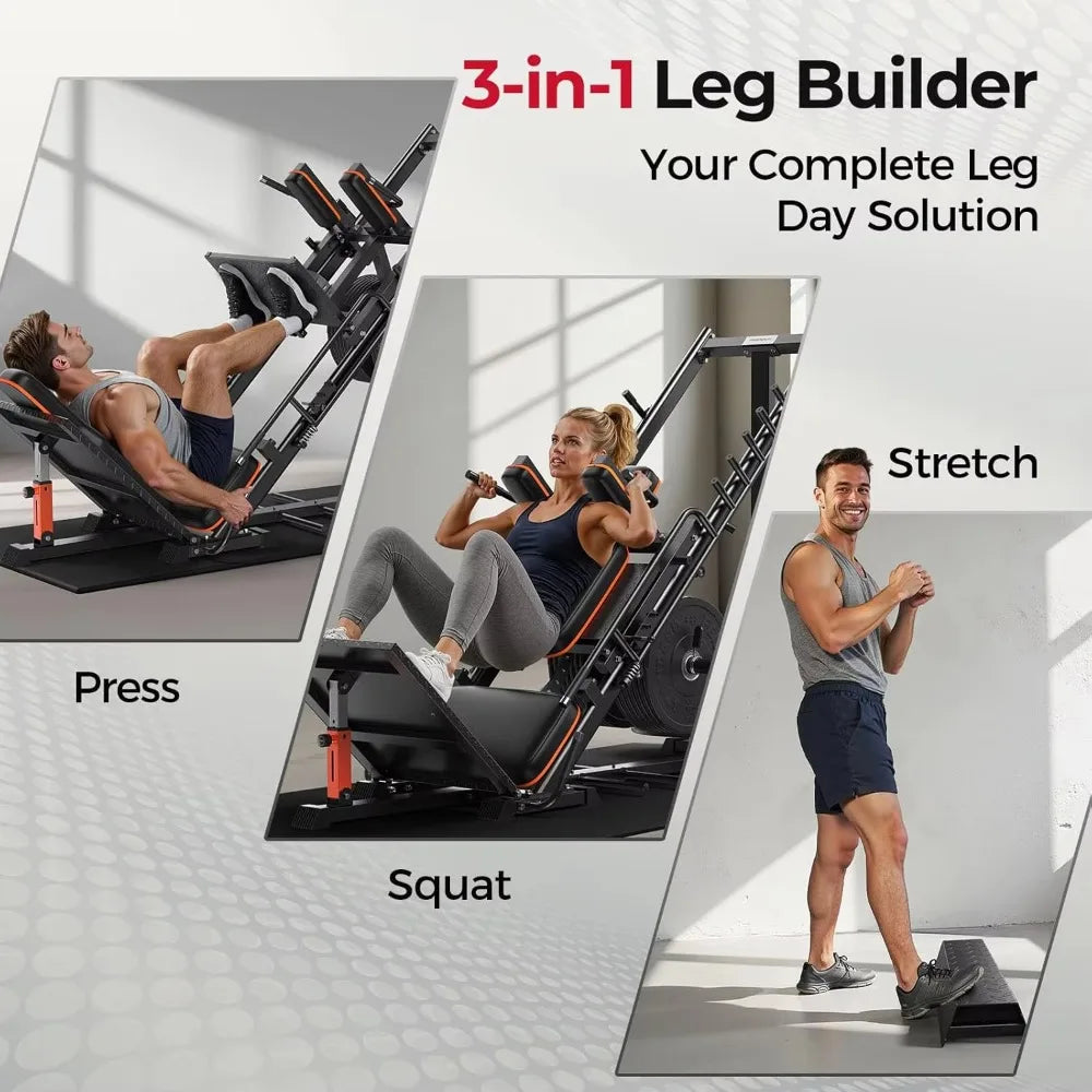 3-in-1 Leg Press Hack Squat Machine Ultra Quiet Pulley System Adjustable Home Gym Lower Body Strength Training Fitness Equipment