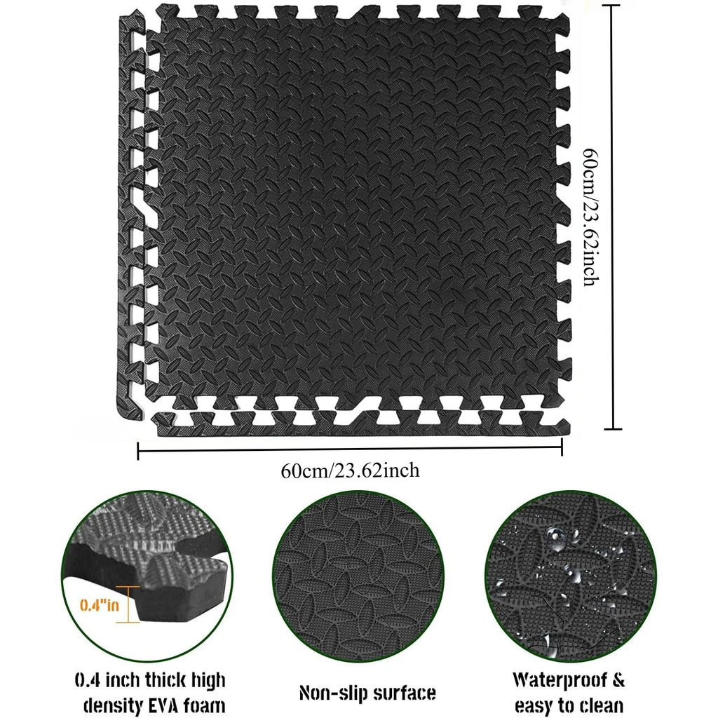 10mm Thick EVA Gym Floor Tiles 60x60cm Interlocking Anti Slip Foam Mats for Home Fitness Equipment Protection