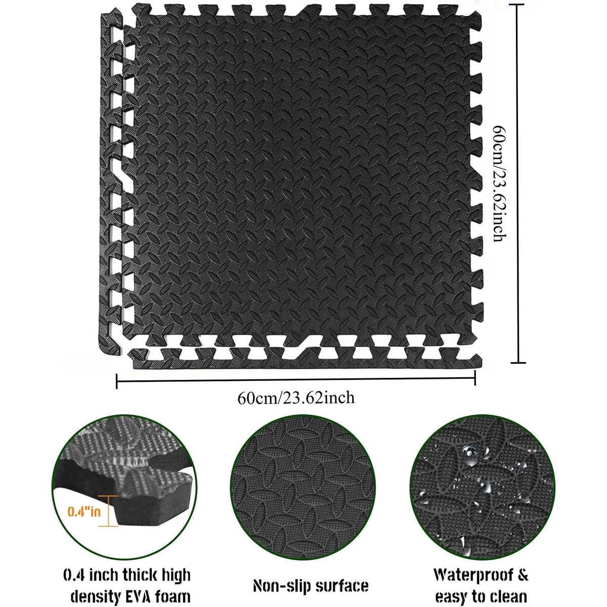 10mm Thick EVA Gym Floor Tiles 60x60cm Interlocking Anti Slip Foam Mats for Home Fitness Equipment Protection