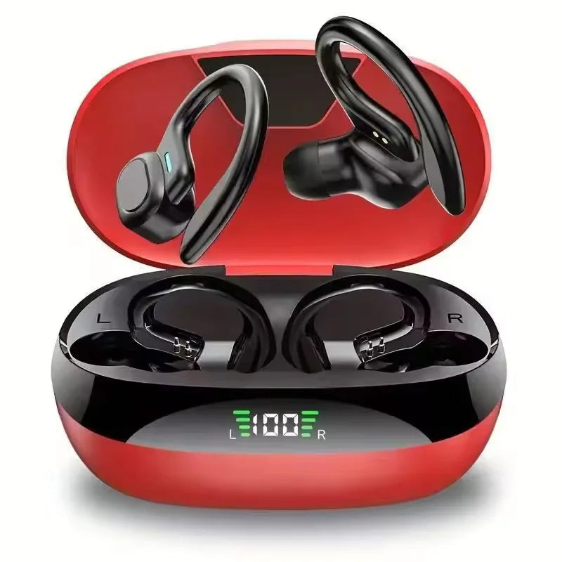 Wireless Earbuds Sport 5.3 Headphones with Noise Cancelling Mic 75H HiFi Stereo Over Ear Bud LED Display USB-C IPX6