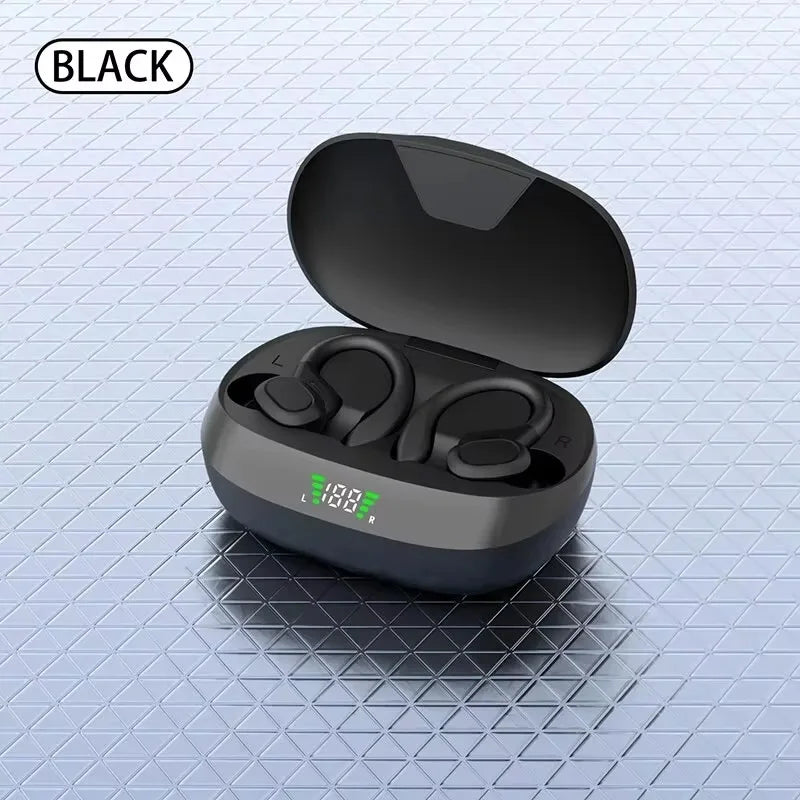 Wireless Earbuds Sport 5.3 Headphones with Noise Cancelling Mic 75H HiFi Stereo Over Ear Bud LED Display USB-C IPX6