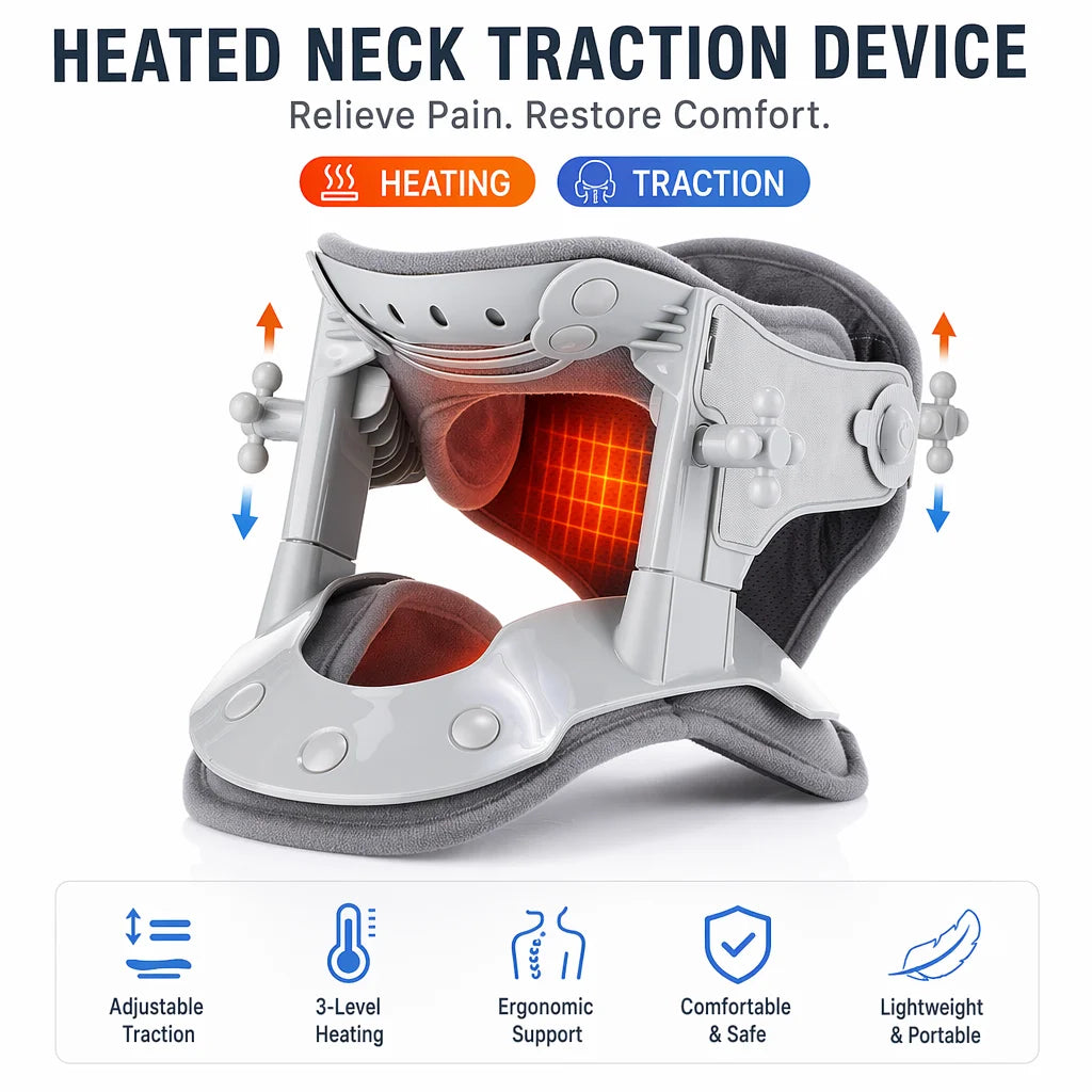 Adjustable Neck Traction Device Heating Neck Stretcher Cervical Traction Spine Collar Support  for Muscle Relaxation Home Office