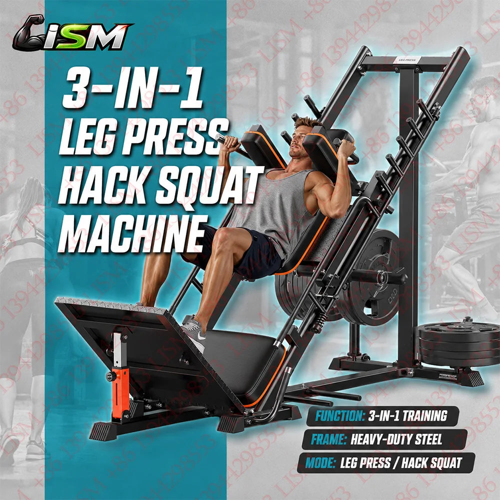 3-in-1 Leg Press Hack Squat Machine Ultra Quiet Pulley System Adjustable Home Gym Lower Body Strength Training Fitness Equipment