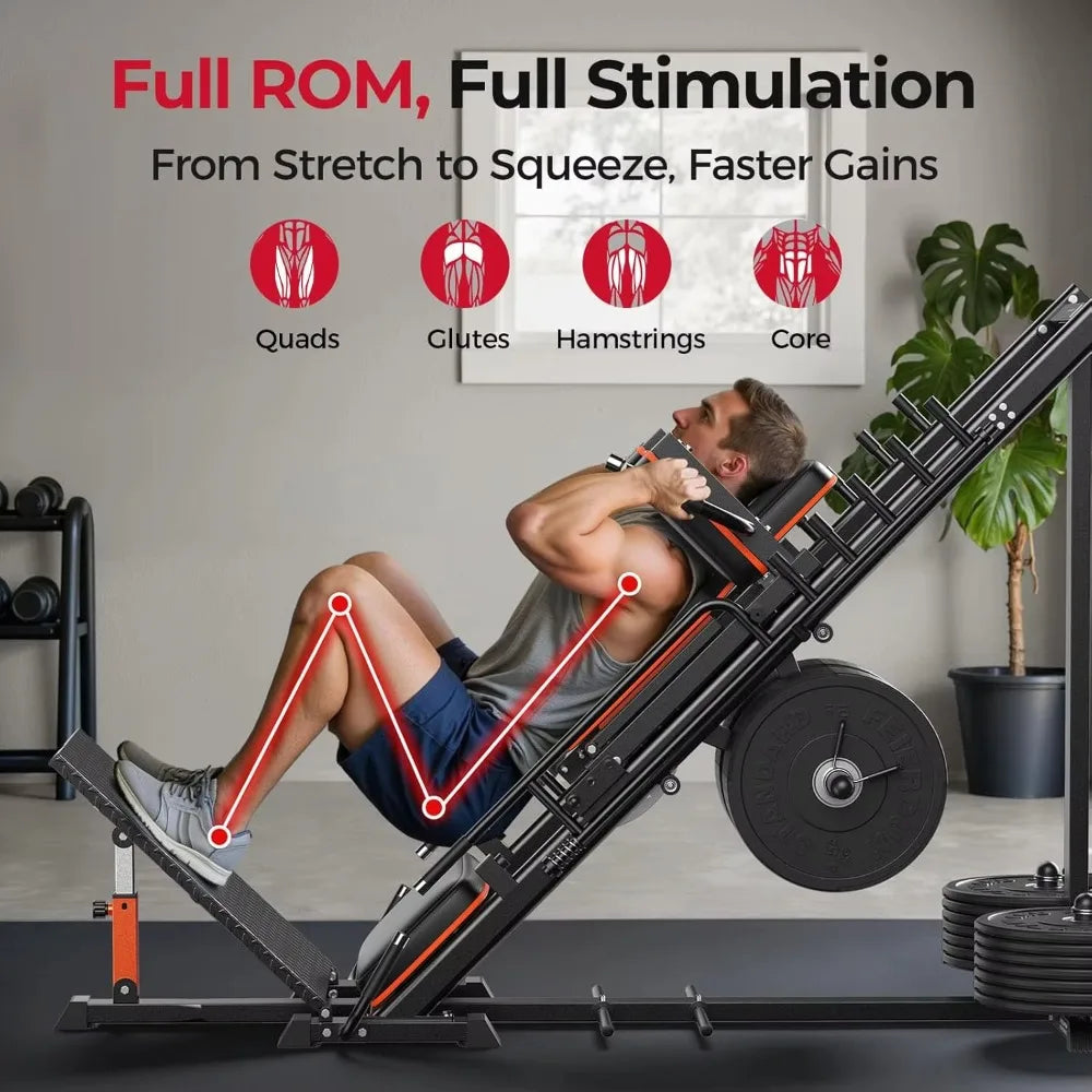 3-in-1 Leg Press Hack Squat Machine Ultra Quiet Pulley System Adjustable Home Gym Lower Body Strength Training Fitness Equipment