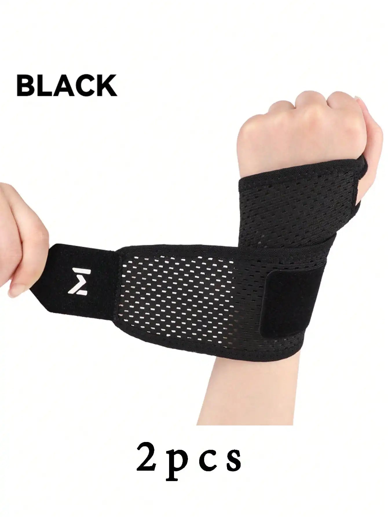 2pcs Adjustable Wrist Strap Sports Wrist Support Brace Black Weightlifting Wristband For Men & Women Badminton Tennis Gym