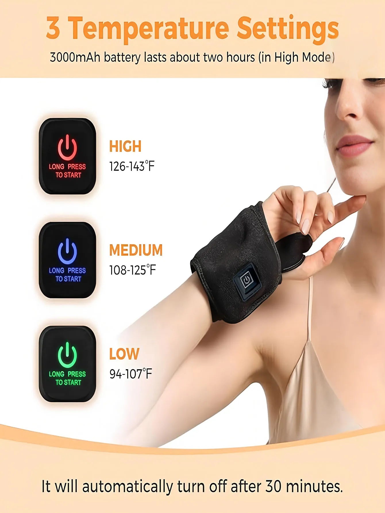 Electrically Heated Wrist Brace with Adjustable and Breathable Black Strap for Sports and Hand Joint Protection Tools