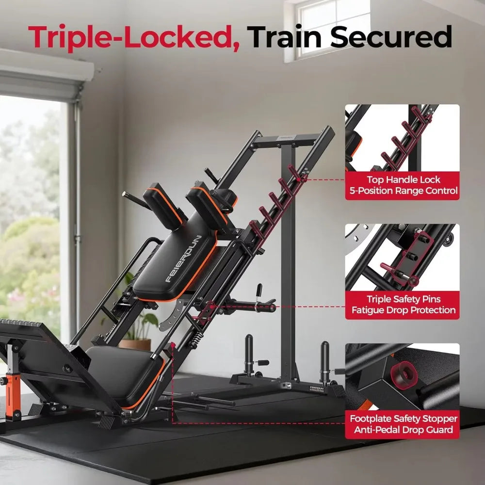 3-in-1 Leg Press Hack Squat Machine Ultra Quiet Pulley System Adjustable Home Gym Lower Body Strength Training Fitness Equipment