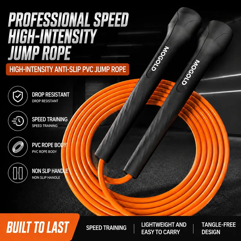 MOGOLD Speed Jump Rope – Lightweight Anti-Slip PVC Rope + Impact-Resistant PP Handles, Quick Length Adjustment for Boxing, HIIT