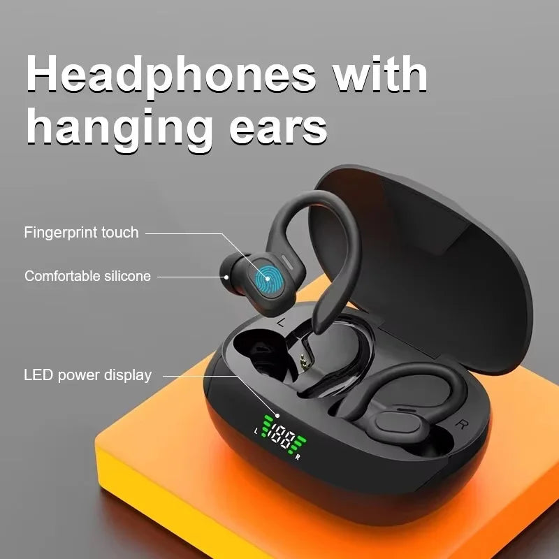 Wireless Earbuds Sport 5.3 Headphones with Noise Cancelling Mic 75H HiFi Stereo Over Ear Bud LED Display USB-C IPX6