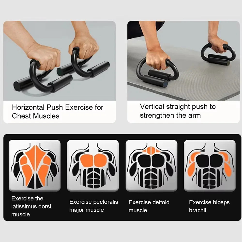 S Shaped Push Up Bars Anti-Slip Foam Handles Thickened Steel Pipe Sturdy Home Gym Chest Strength Training Fitness Equipment